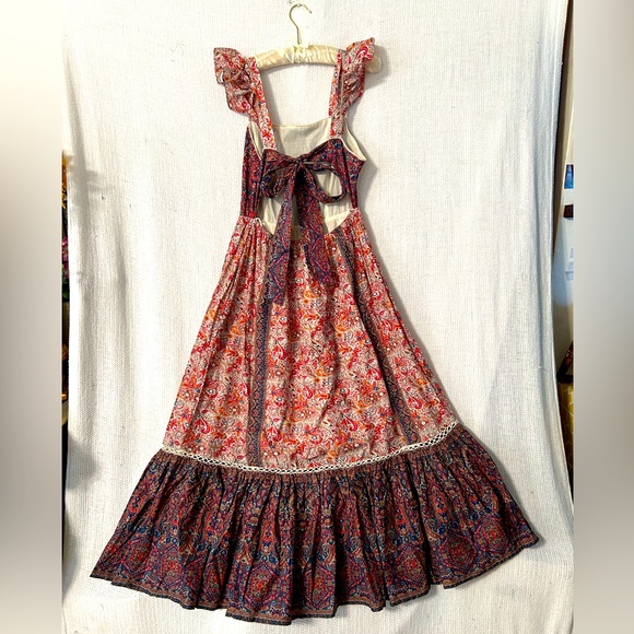 Haute Hippie Dress 6 New Pretty Paisley Flutter Sleeve Lace Trim Boho Hippy Midi - Picture 11 of 11